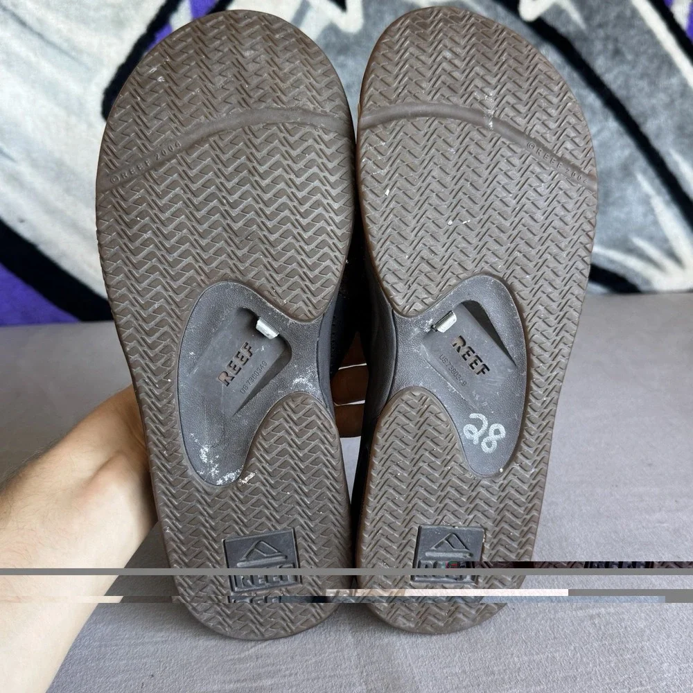 Size 12 - Reef Men's Leather Fanning Bottle Opener Sandals